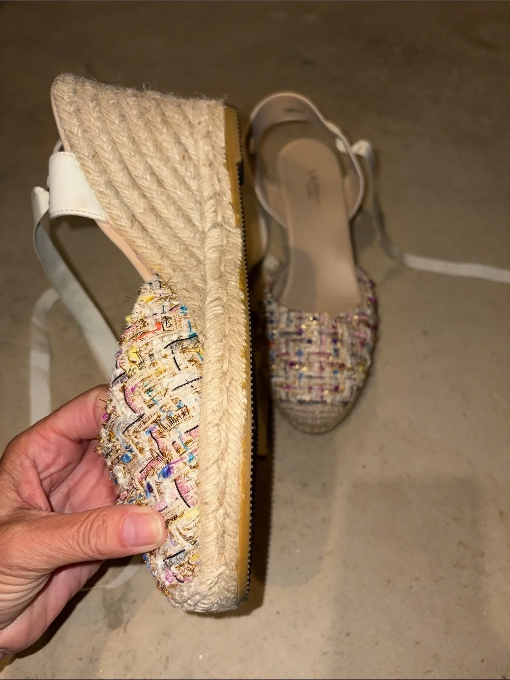 LK Bennett Multicolor Tweed Espadrille Flats with Cream Ribbon Ties